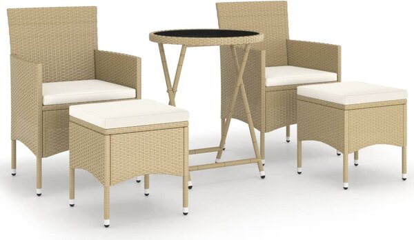 5dílný zahradní bistro set polyratan a tvrzené sklo béžový 3058390