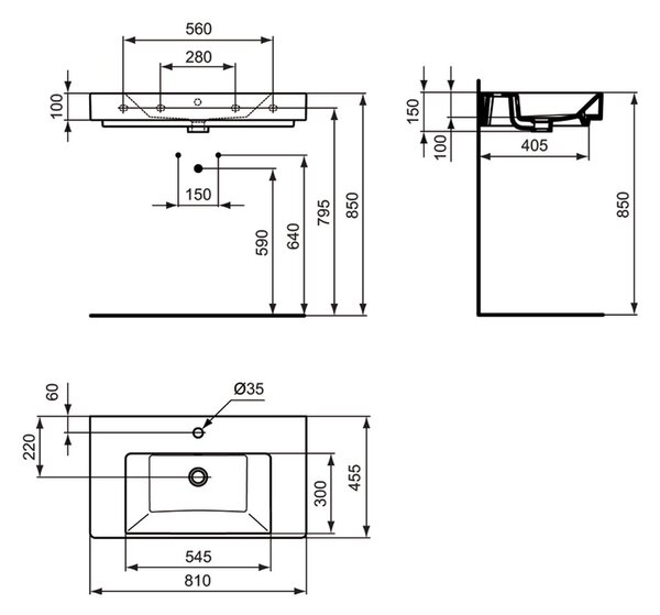 Ideal Standard Strada - Nábytkové umyvadlo 810x455 mm, s přepadem, bílá K078801