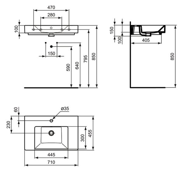 Ideal Standard Strada - Nábytkové umyvadlo 710x455 mm, s přepadem, bílá K078701