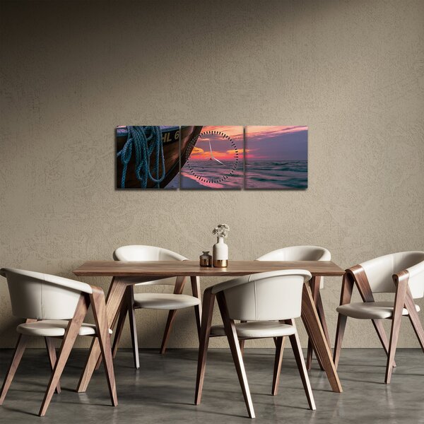 Obraz loďky na břehu (s hodinami) (90x30 cm)