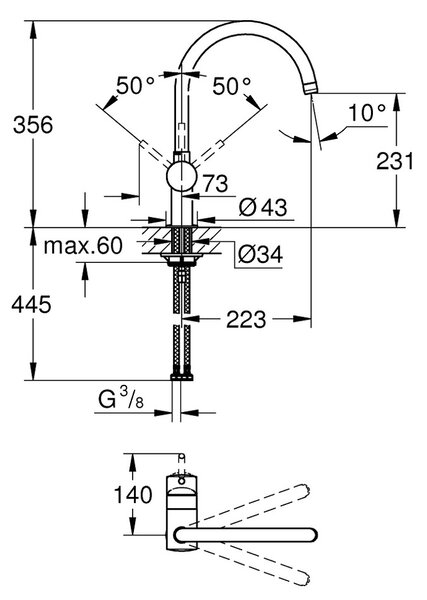 GROHE Minta - Páková dřezová baterie, DN 15, velvet black - černá 32917KS0