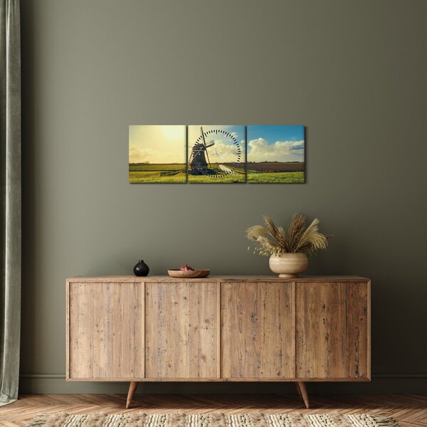 Obraz - Větrný mlýn (s hodinami) (90x30 cm)