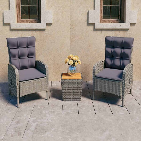 3dílný zahradní bistro set polyratan a akáciové dřevo šedý 3058535
