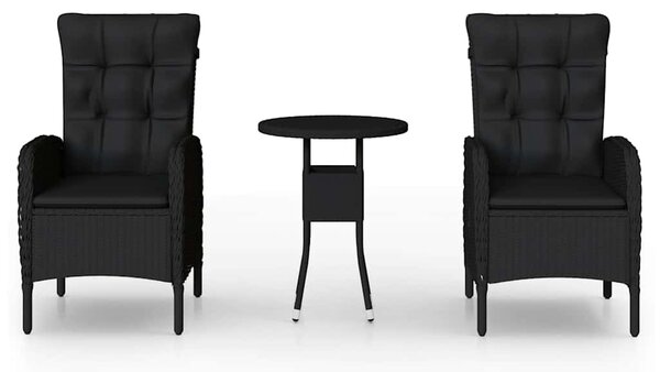 3dílný zahradní bistro set polyratan černý 3058544