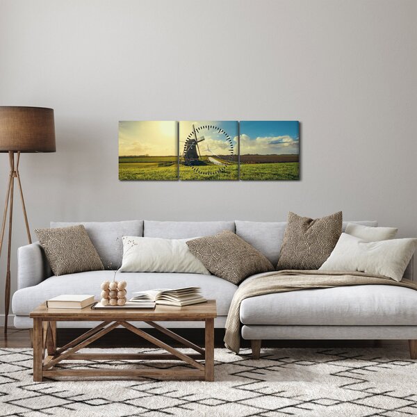 Obraz - Větrný mlýn (s hodinami) (90x30 cm)