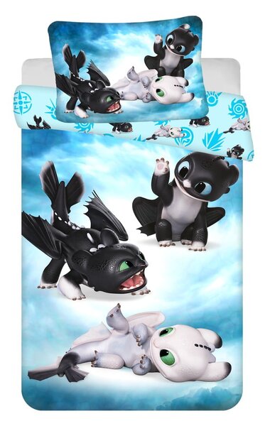Modré bavlněné dětské povlečení do postýlky 100x135 cm How to Train Your Dragon "Babies" – Jerry Fabrics