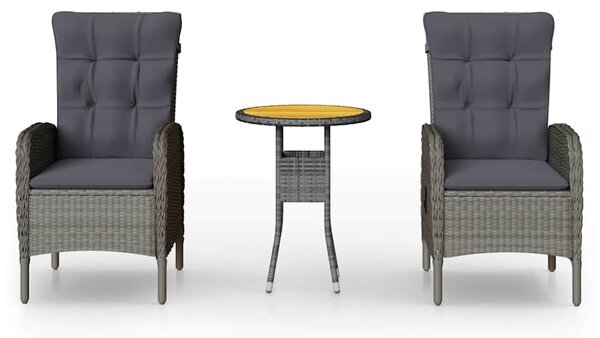 3dílný zahradní bistro set polyratan šedý 3058543
