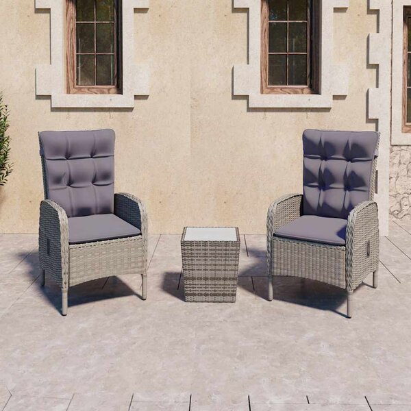 3dílný zahradní bistro set polyratan a sklo šedý 3058534