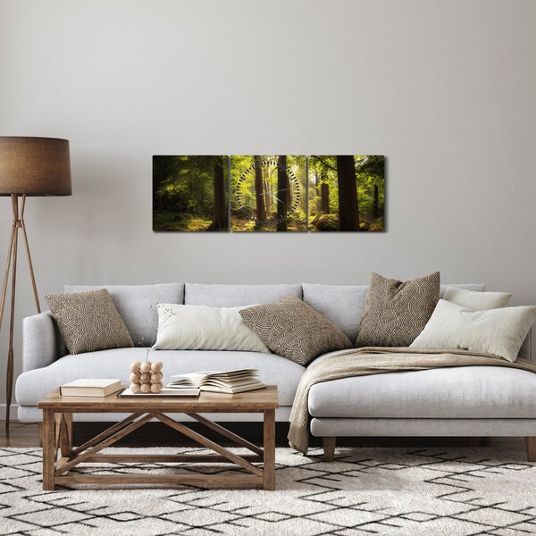 Obraz snového lesa (s hodinami) (90x30 cm)