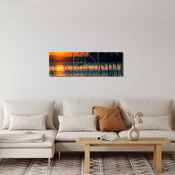 Obraz - Západ slunce nad jezerem (s hodinami) (90x30 cm)