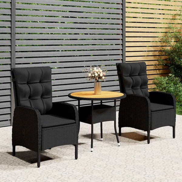 3dílný zahradní bistro set polyratan černý 3058549