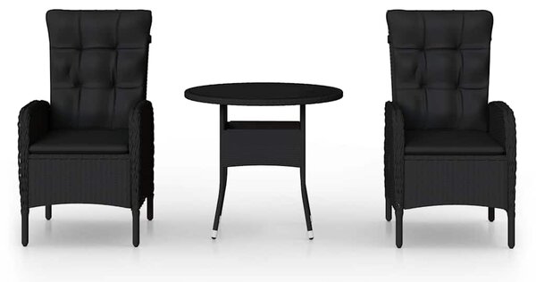 3dílný zahradní bistro set polyratan černý 3058548