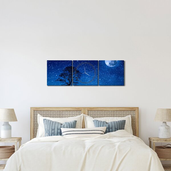 Obraz vlka vyjícího na měsíc (s hodinami) (90x30 cm)
