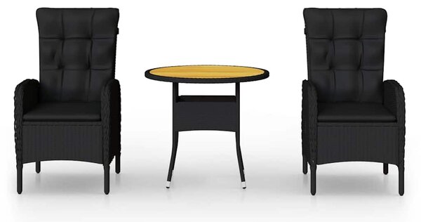 3dílný zahradní bistro set polyratan černý 3058549