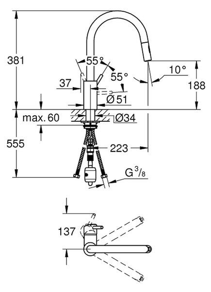 GROHE Concetto - Páková dřezová baterie, DN 15, Chrom 31483002
