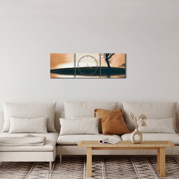 Obraz stromu na ostrově (s hodinami) (90x30 cm)