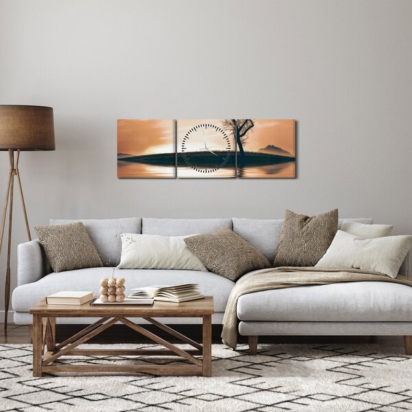 Obraz stromu na ostrově (s hodinami) (90x30 cm)