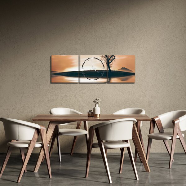 Obraz stromu na ostrově (s hodinami) (90x30 cm)