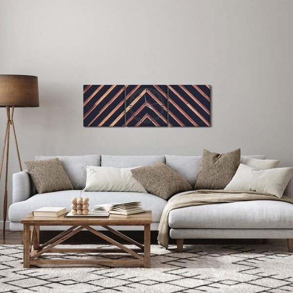 Obraz dřevěného motivu na černém pozadí (s hodinami) (90x30 cm)