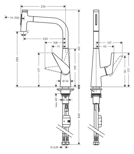 Hansgrohe Talis Select M51 kuchyňská páková baterie s vytahovací sprškou, chrom 72823000
