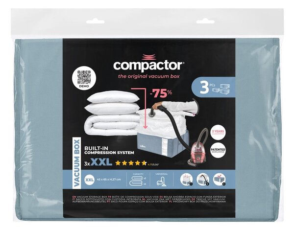 Vakuové plastové úložné boxy na oblečení v sadě 3 ks 65x45x27 cm Blue Edition – Compactor