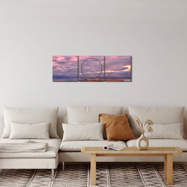 Obraz - Soumrak nad městem (s hodinami) (90x30 cm)