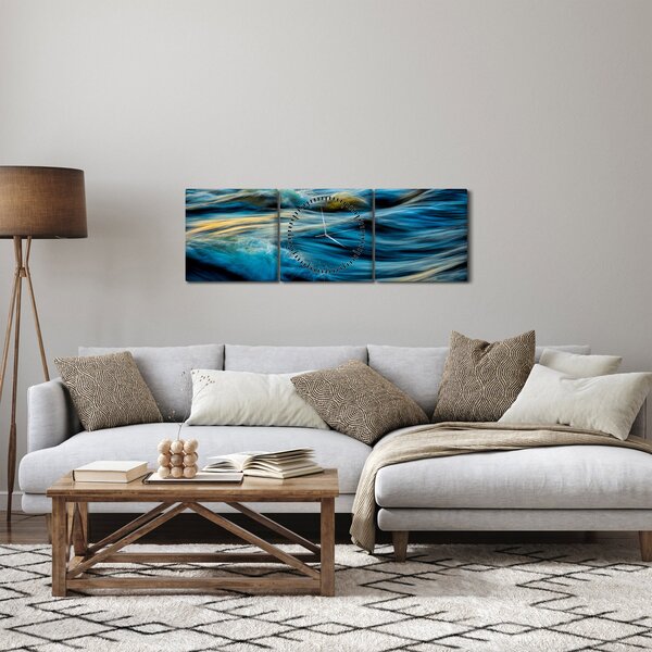 Obraz - Vlny (s hodinami) (90x30 cm)