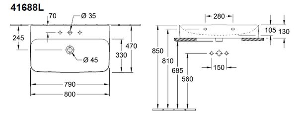 Villeroy & Boch Finion - Umyvadlo 800x470 mm, broušené bez přepadu, alpská bílá CeramicPlus 41688LR1