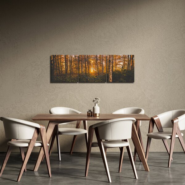 Obraz podzimního lesa (s hodinami) (90x30 cm)