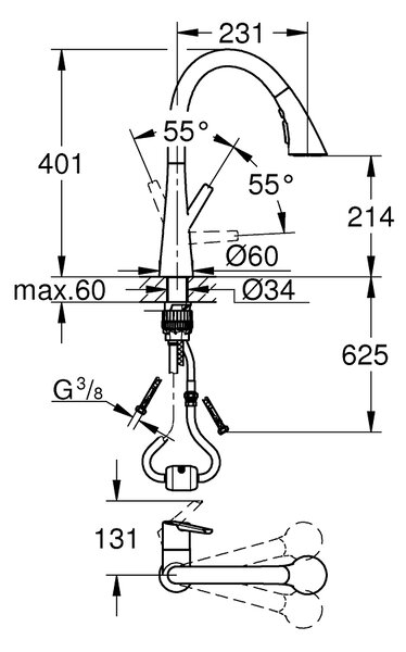 GROHE Zedra - Páková dřezová baterie, DN 15, Chrom 32294002