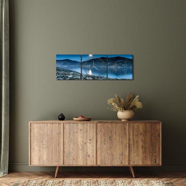 Obraz noční krajiny, Island (s hodinami) (90x30 cm)