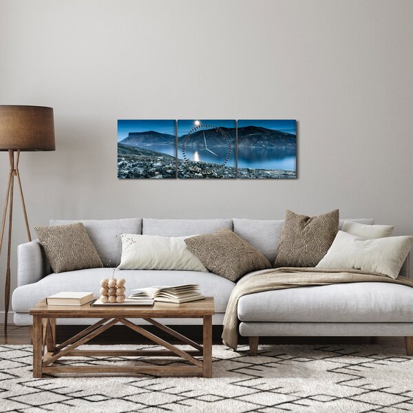 Obraz noční krajiny, Island (s hodinami) (90x30 cm)