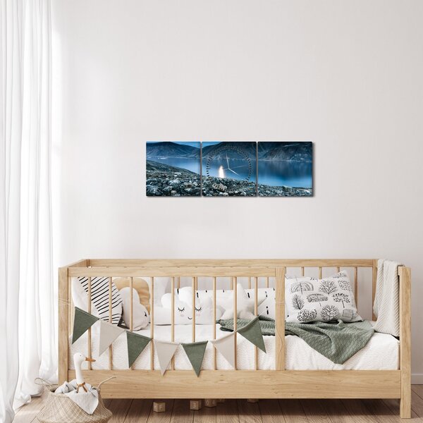 Obraz noční krajiny, Island (s hodinami) (90x30 cm)