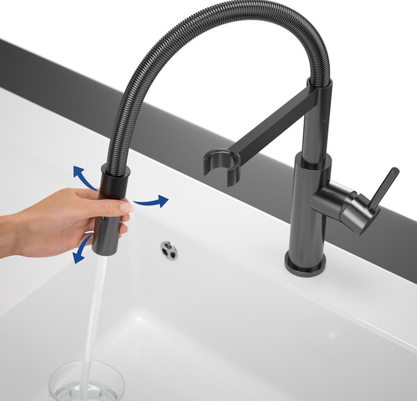 VILLEROY & BOCH Villeroy Boch Steel Expert 2.0 - Dřezová baterie stojánková strunová, antracit 92800005