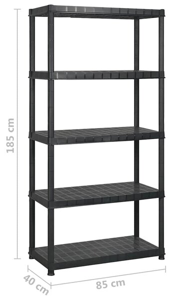 Úložný regál 5patrový černý 340 x 40 x 185 cm plast 3059861