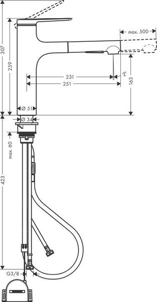 Hansgrohe Zesis M33 Páková kuchyňská baterie 160, vytažitelná sprška, 2jet, sBox lite, vzhled nerezu 74804800