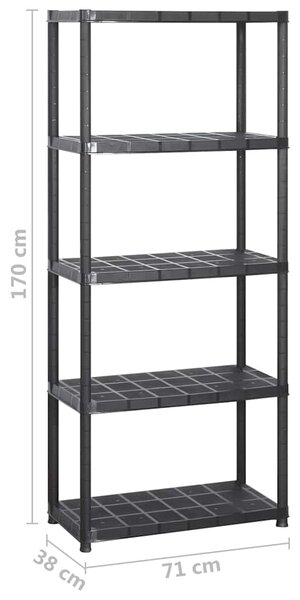 Úložný regál 5patrový černý 142 x 38 x 170 cm plast 3059852