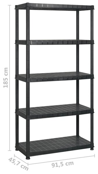 Úložný regál 5patrový černý 366 x 45,7 x 185 cm plast 3059862