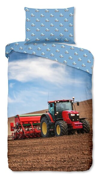 Modré flanelové dětské povlečení na jednolůžko 140x200 cm Tractor – Good Morning