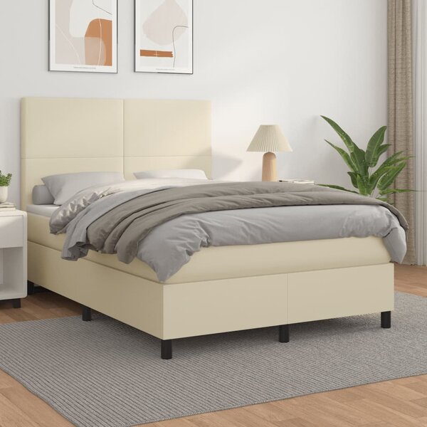 Box spring postel s matrací krémová 140x190 cm umělá kůže 3142721