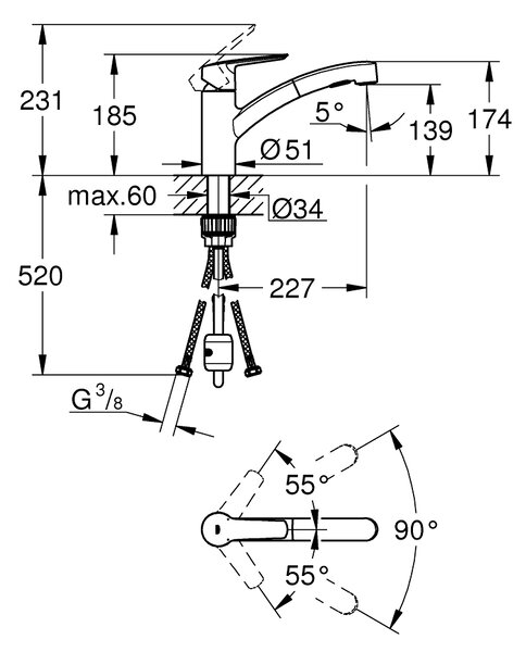 GROHE Start - Páková dřezová baterie s výsuvnou sprchou, chrom 30307001