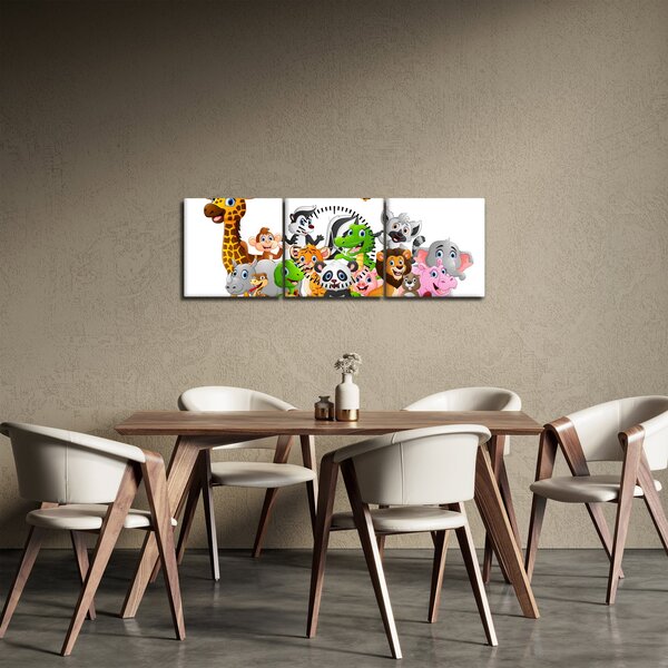 Obraz zvířátek (s hodinami) (90x30 cm)