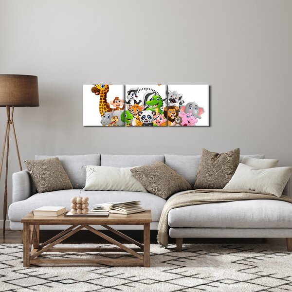 Obraz zvířátek (s hodinami) (90x30 cm)