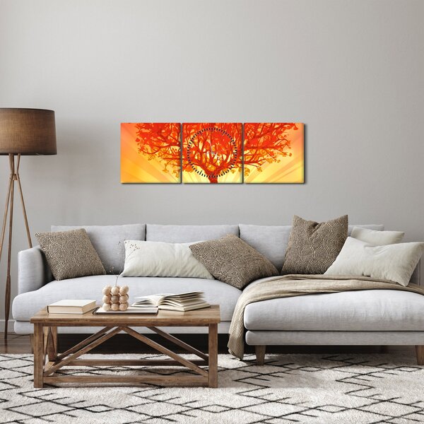 Obraz - Strom v záři slunce (s hodinami) (90x30 cm)