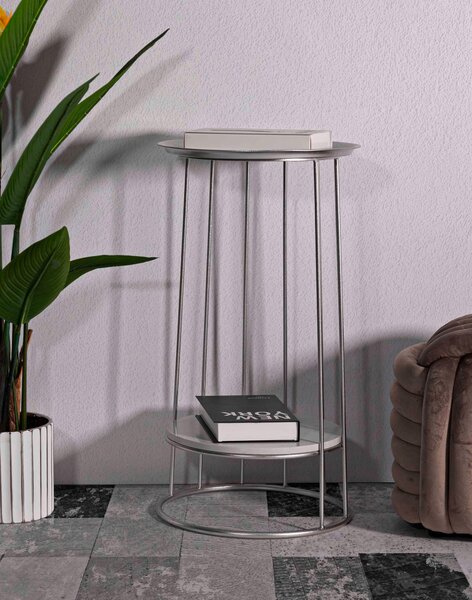 KONFERENČNÍ STOLEK, barvy stříbra, kov, kámen, 40/40/76 cm - Konferenční stolky, Online Only
