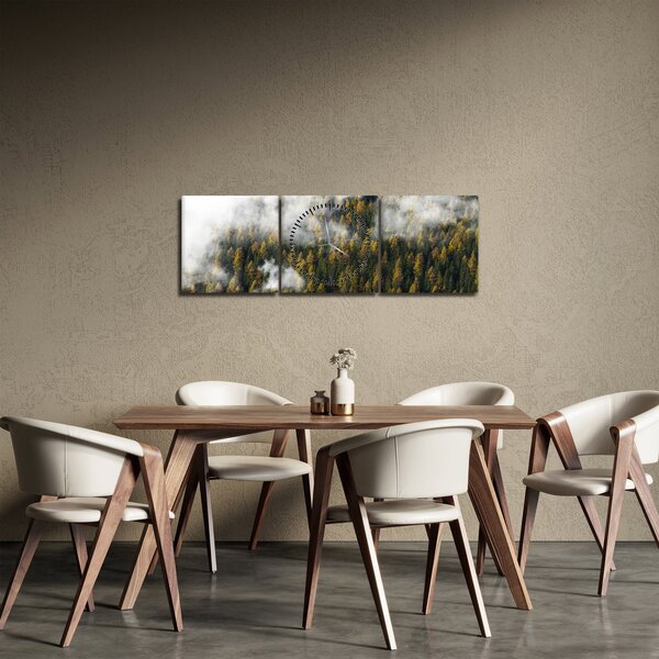 Obraz lesa v mracích (s hodinami) (90x30 cm)