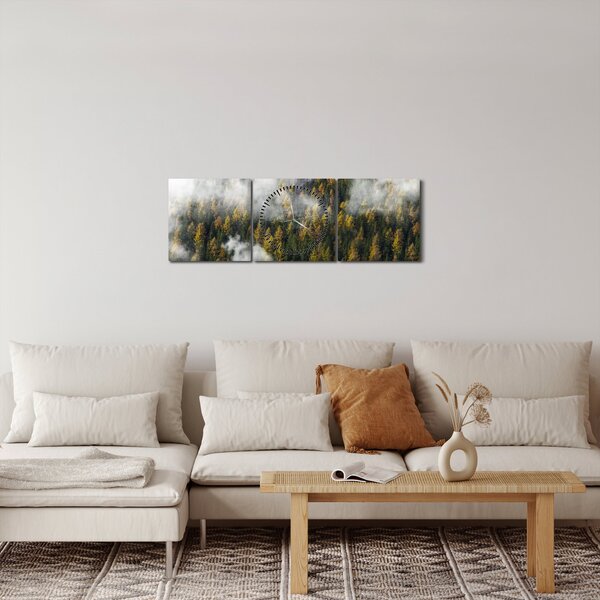 Obraz lesa v mracích (s hodinami) (90x30 cm)