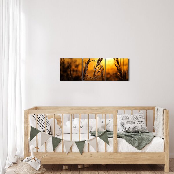 Obraz zapadajícího slunce (s hodinami) (90x30 cm)
