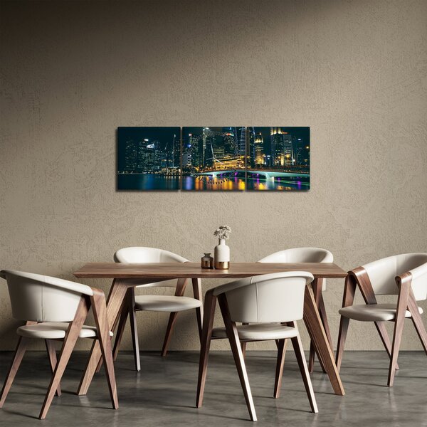 Obraz nočního Singapuru (s hodinami) (90x30 cm)