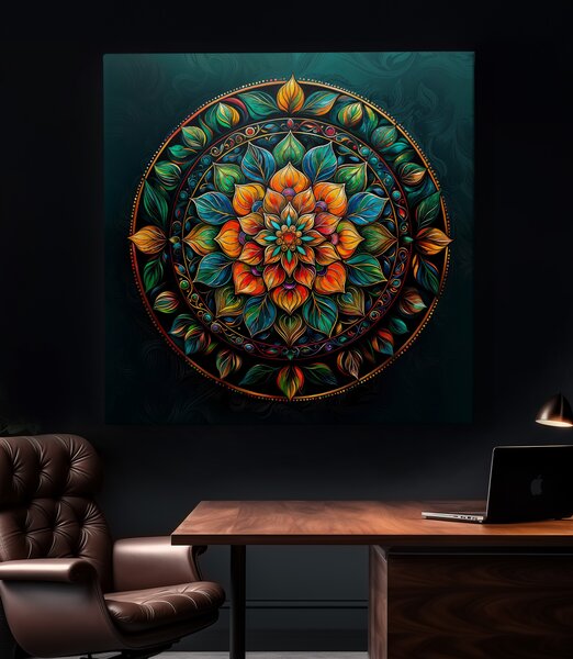 Obraz na plátně - Mandala Nádech listoví FeelHappy.cz Vyberte rozměr (Šířka/Výška): 40 x 40 cm